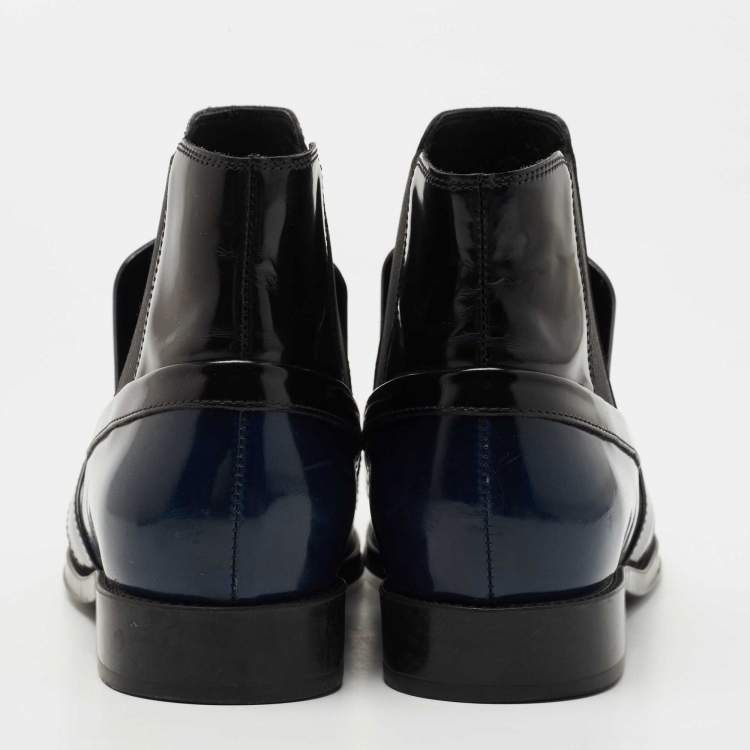 Pre Owned Tod's Black/Blue Glossy Leather Chelsea Ankle Boots Size 36.5