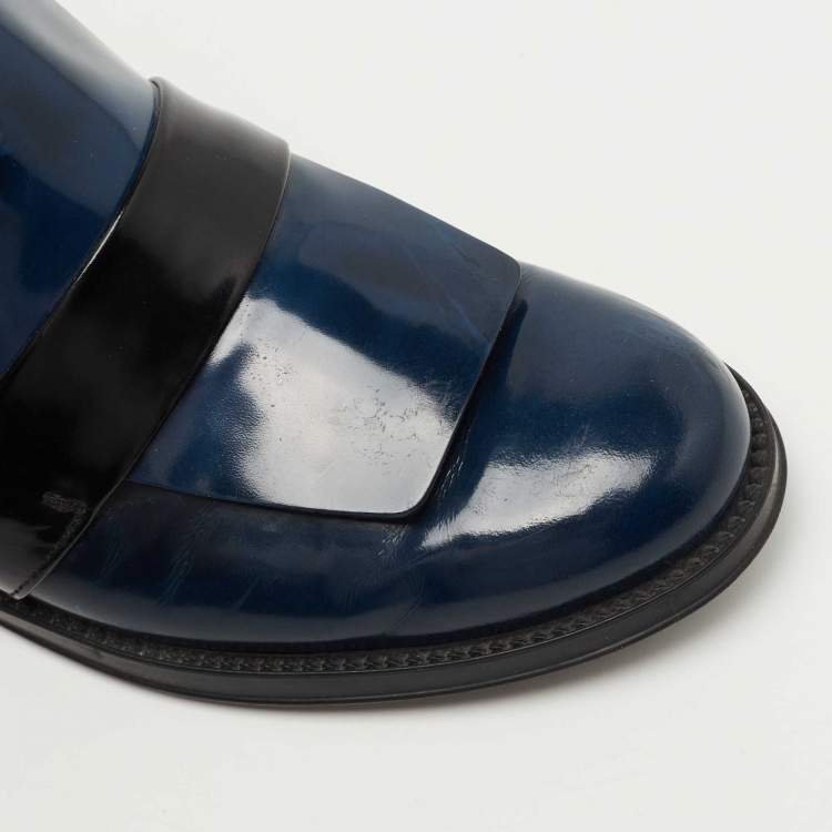 Pre Owned Tod's Black/Blue Glossy Leather Chelsea Ankle Boots Size 36.5