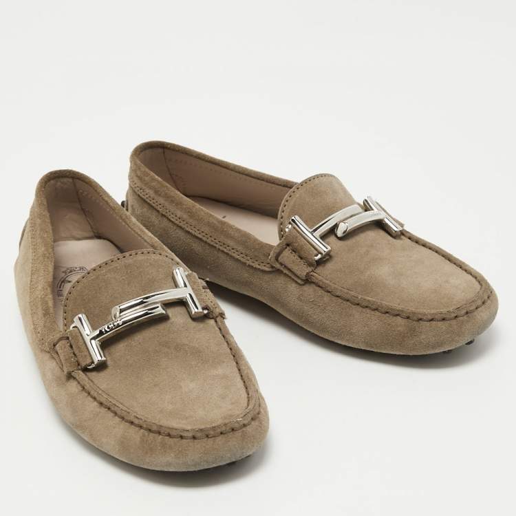 Pre Owned Tod's Brown Suede Slip On Loafers Size 37
