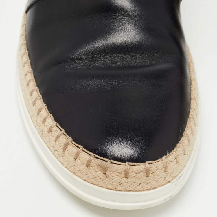 Pre Owned Tod's Black Leather Espadrille Slip On Loafers Size 37.5
