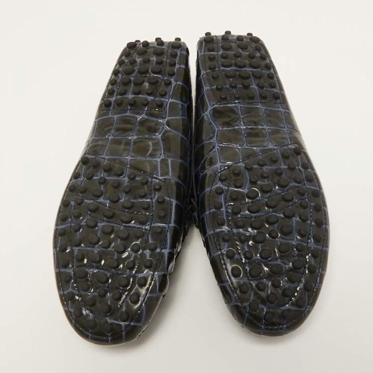 Pre Owned Tod's Green Croc Embossed Patent Leather Slip On Loafers Size 35.5