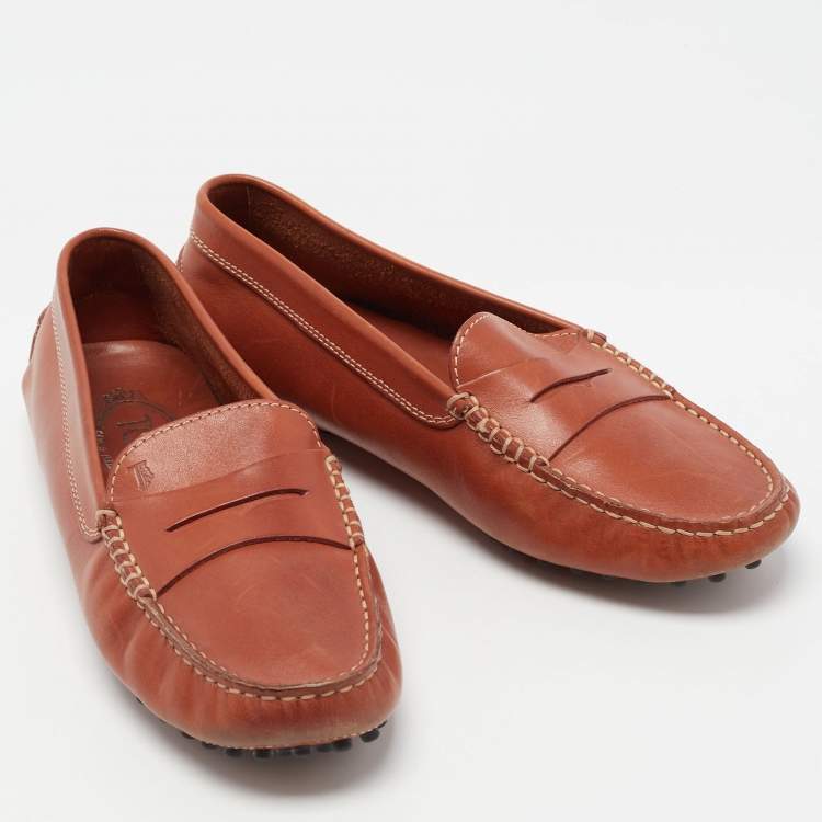 Pre Owned Tod's Brown Leather Penny Loafers Size 36.5 