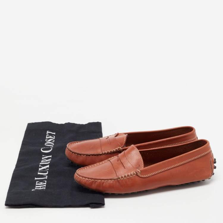 Pre Owned Tod's Brown Leather Penny Loafers Size 36.5 