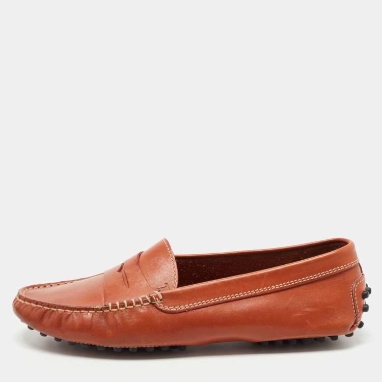 Pre Owned Tod's Brown Leather Penny Loafers Size 36.5 