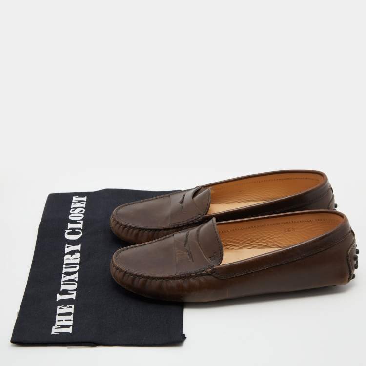 Pre Owned Tod's Dark Brown Gommino Slip On Loafers Size 36.5