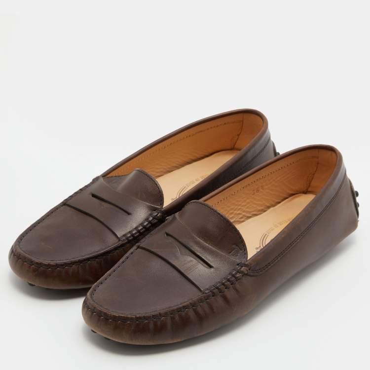 Pre Owned Tod's Dark Brown Gommino Slip On Loafers Size 36.5