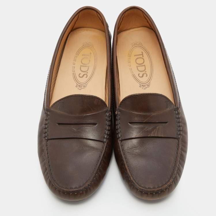 Pre Owned Tod's Dark Brown Gommino Slip On Loafers Size 36.5