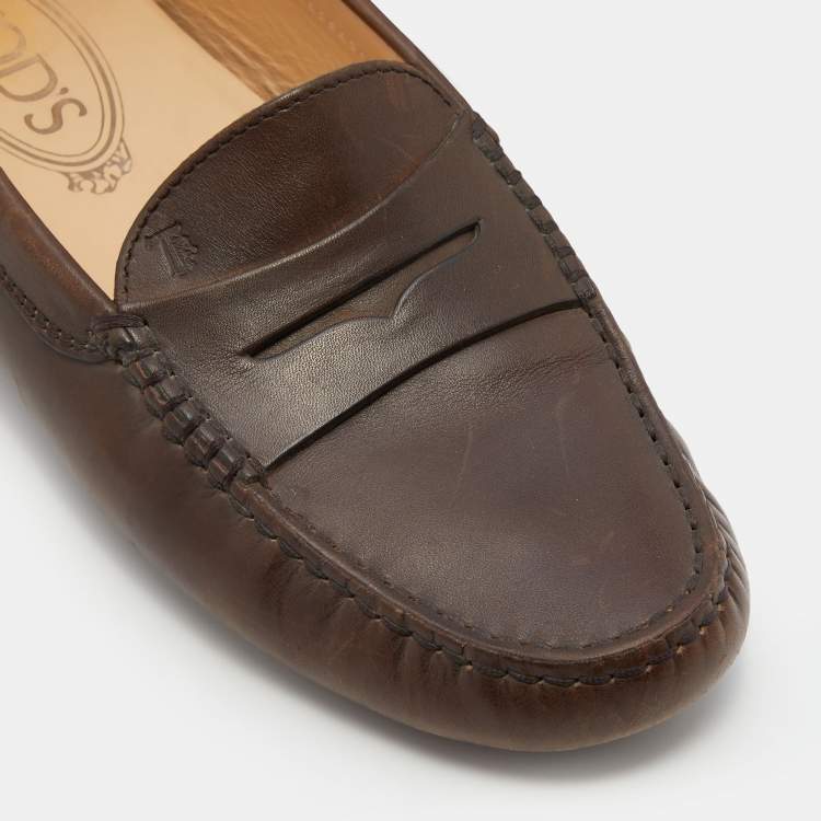 Pre Owned Tod's Dark Brown Gommino Slip On Loafers Size 36.5