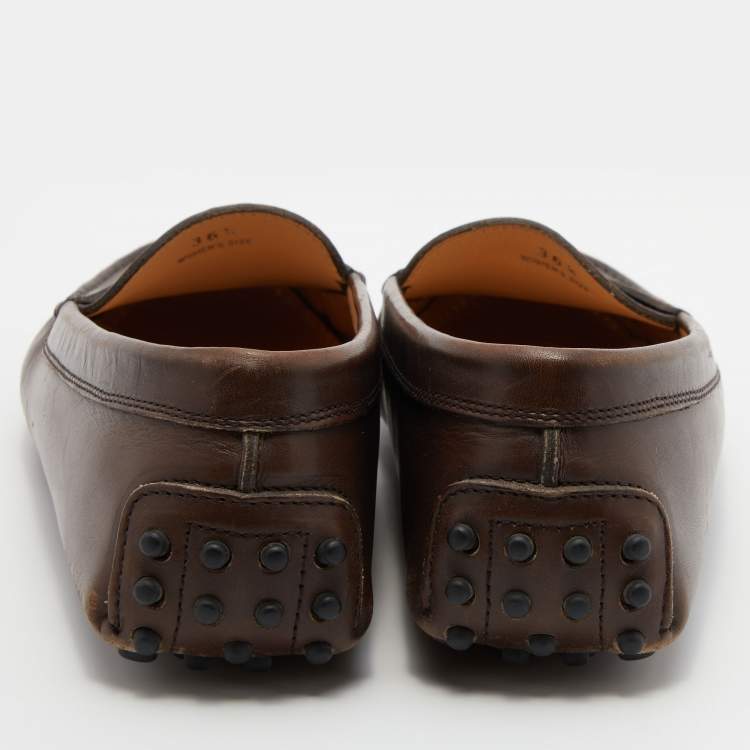 Pre Owned Tod's Dark Brown Gommino Slip On Loafers Size 36.5