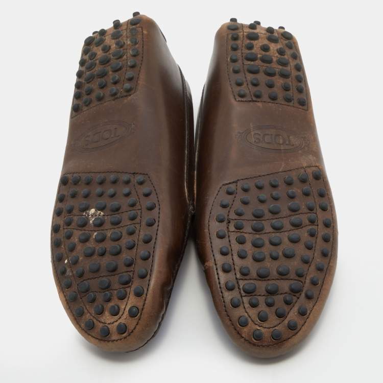 Pre Owned Tod's Dark Brown Gommino Slip On Loafers Size 36.5