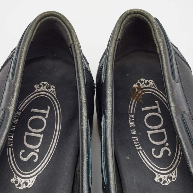 Pre Owned Tod's Dark Grey Leather Tassel Bow Fringe Detail Loafers Size 37.5 
