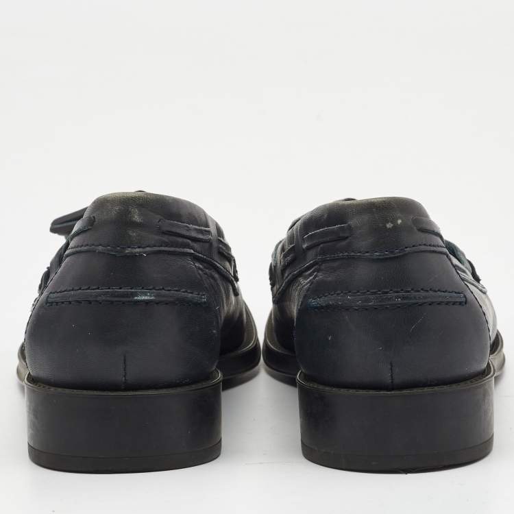 Pre Owned Tod's Dark Grey Leather Tassel Bow Fringe Detail Loafers Size 37.5 