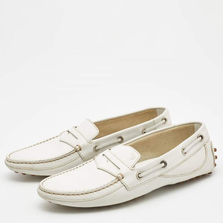 Pre Owned Tod's White Leather Penny Slip On Loafers Size 38