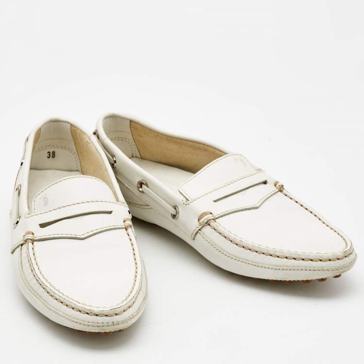 Pre Owned Tod's White Leather Penny Slip On Loafers Size 38