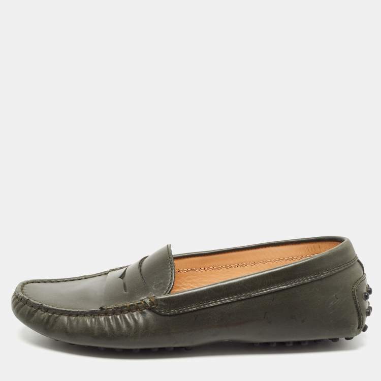 مملوكة مسبقًا Tod's Olive Green Leather Penny Slip On Loafers Size 37