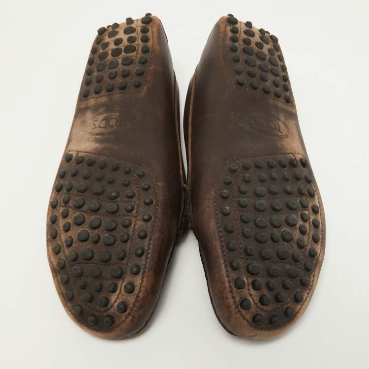 Pre Owned Tod's Brown Leather Gommino Slip On Loafers Size 36