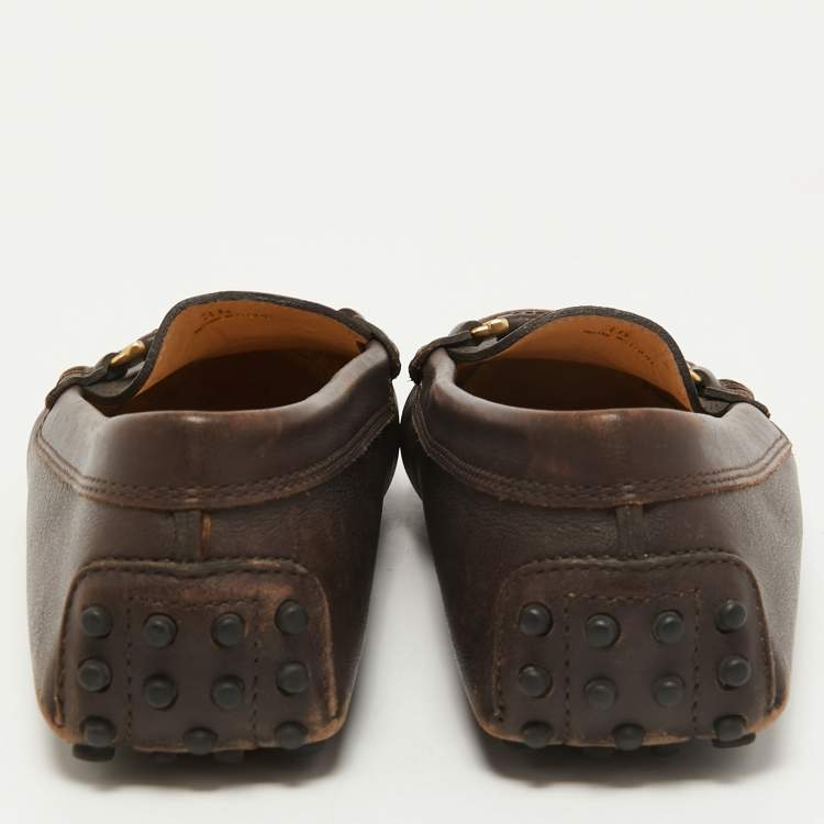 Pre Owned Tod's Brown Leather Gommino Slip On Loafers Size 36