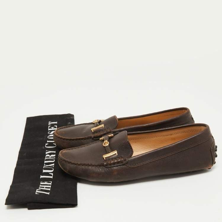 Pre Owned Tod's Brown Leather Gommino Slip On Loafers Size 36