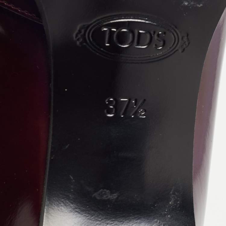 Pre Owned Tod's Plum Leather Metal Buckle Strap Loafers Size 37.5