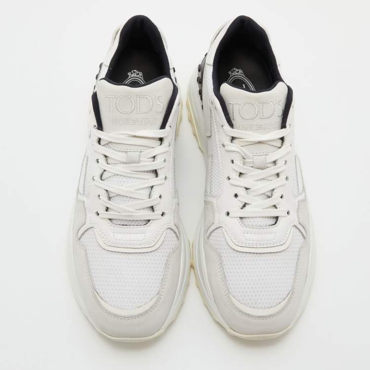 Pre Owned Tod's White/Black Mesh and Leather Low Top Sneakers Size 39.5