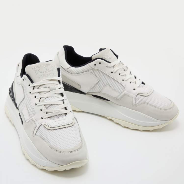 Pre Owned Tod's White/Black Mesh and Leather Low Top Sneakers Size 39.5