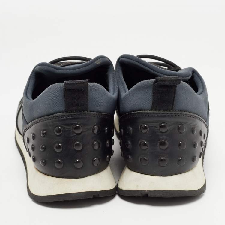 Pre Owned Tod's Black/Blue Leather and Nylon Low Top Sneakers Size 36