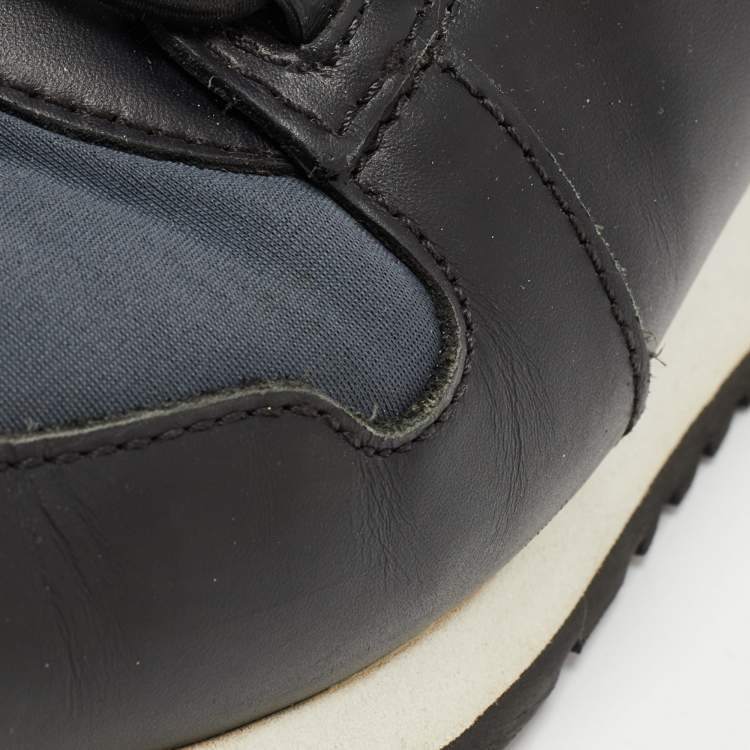 Pre Owned Tod's Black/Blue Leather and Nylon Low Top Sneakers Size 36
