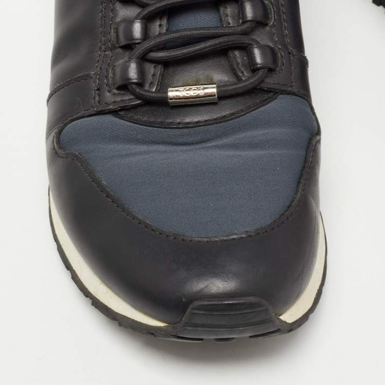 Pre Owned Tod's Black/Blue Leather and Nylon Low Top Sneakers Size 36