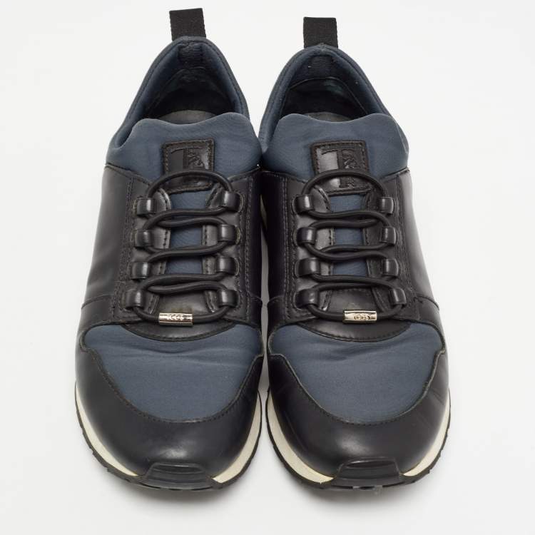 Pre Owned Tod's Black/Blue Leather and Nylon Low Top Sneakers Size 36