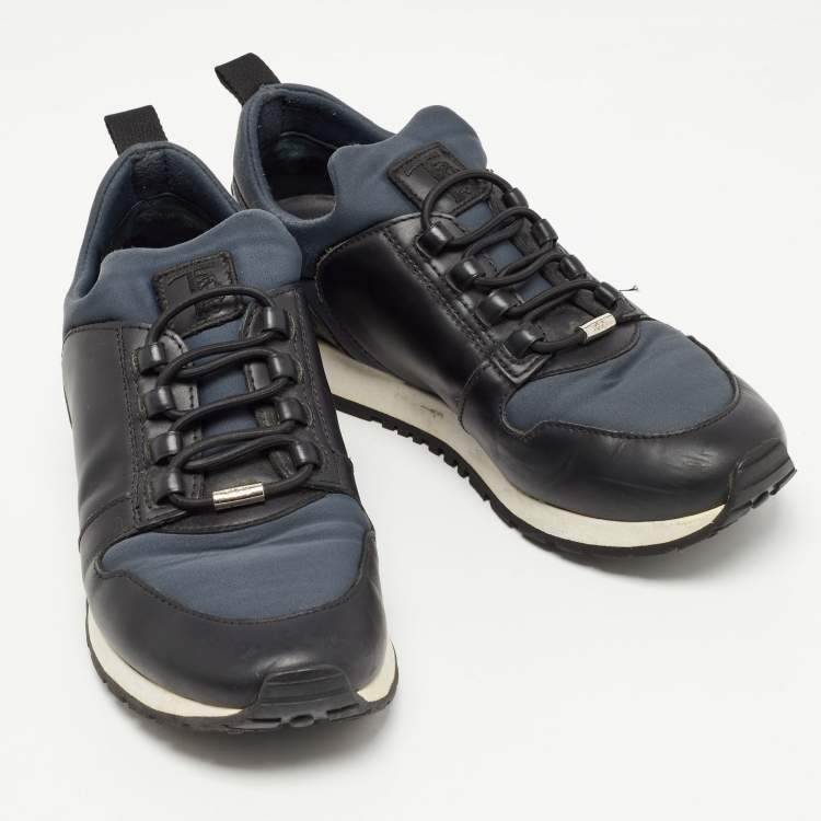 Pre Owned Tod's Black/Blue Leather and Nylon Low Top Sneakers Size 36