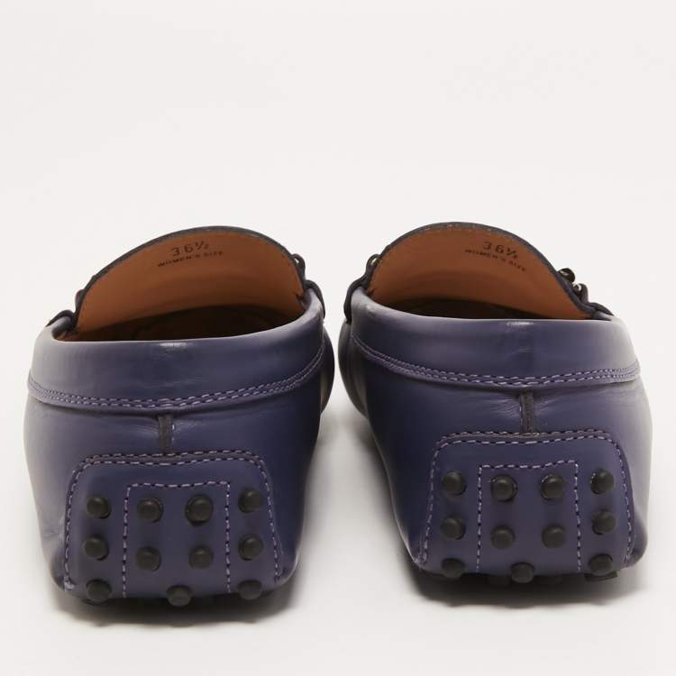 Pre Owned Tod's Blue Leather Double T Slip On Loafers Size 36.5