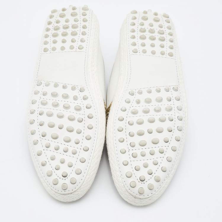 Pre Owned Tod's White/Yellow Python and Leather Espadrille Loafers Size 37