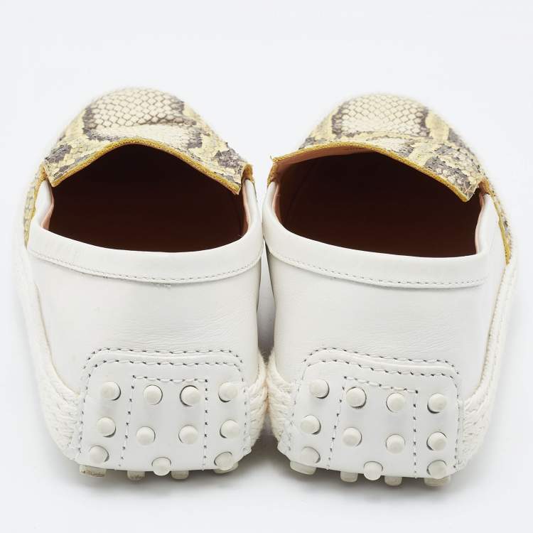 Pre Owned Tod's White/Yellow Python and Leather Espadrille Loafers Size 37