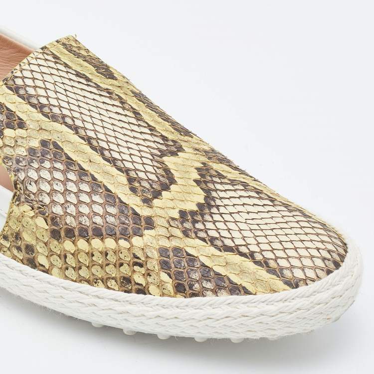 Pre Owned Tod's White/Yellow Python and Leather Espadrille Loafers Size 37