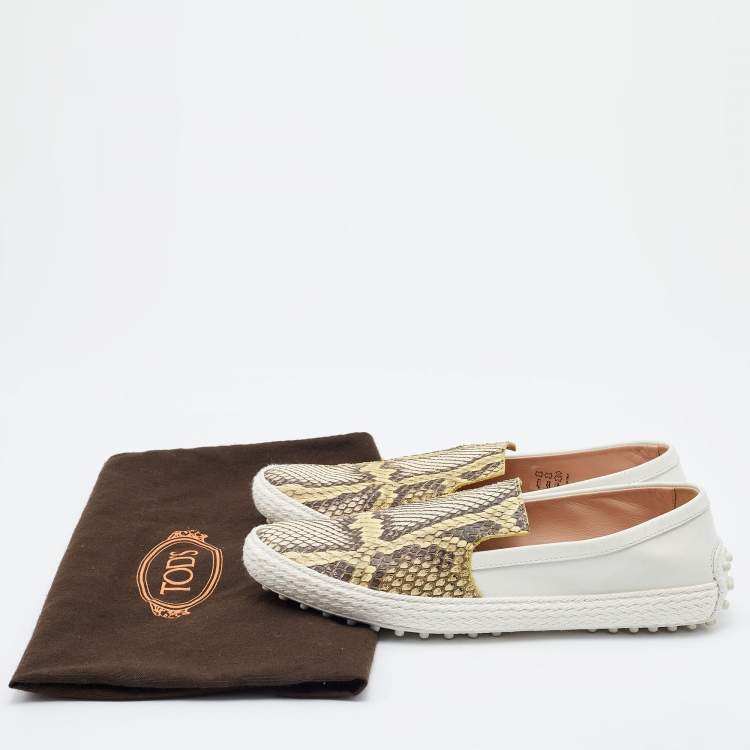 Pre Owned Tod's White/Yellow Python and Leather Espadrille Loafers Size 37
