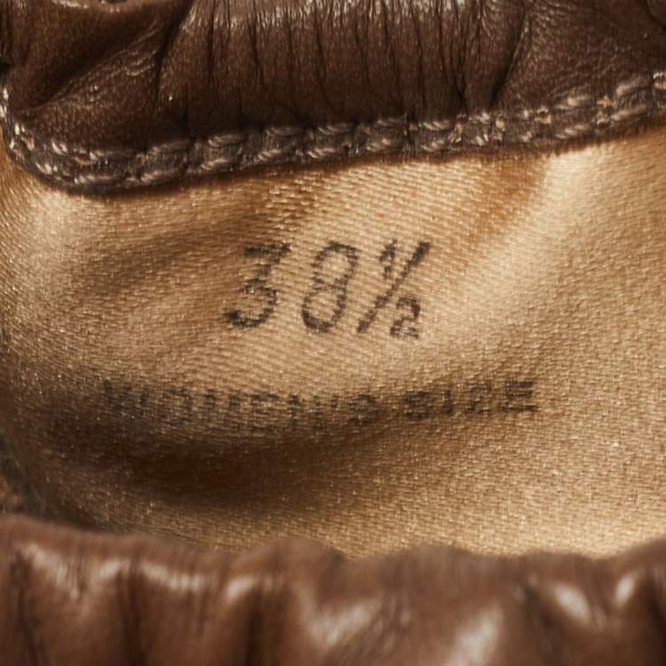 Pre Owned Tod's Brown/Metallic Leather Cap Toe Buckle Detail Scrunch Ballet Flats Size 38.5