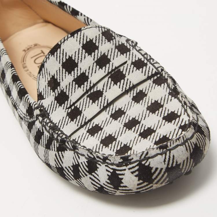 Pre Owned Tod's Black/White Printed Suede Penny Loafers Size 39