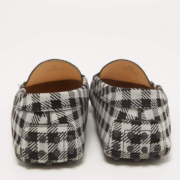 Pre Owned Tod's Black/White Printed Suede Penny Loafers Size 39
