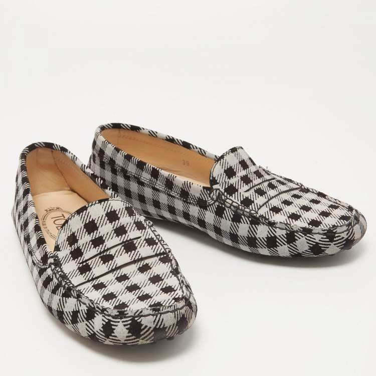 Pre Owned Tod's Black/White Printed Suede Penny Loafers Size 39