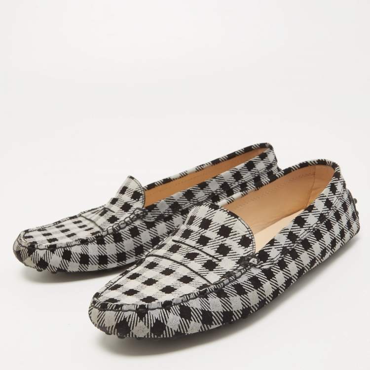 Pre Owned Tod's Black/White Printed Suede Penny Loafers Size 39