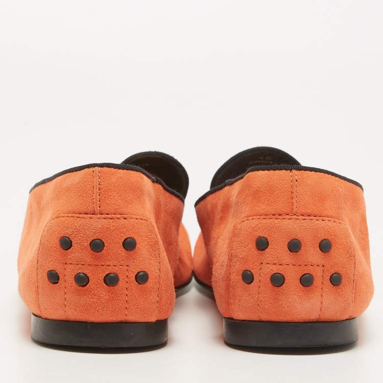 Pre Owned Tod's Orange Suede Smoking Slippers Size 40