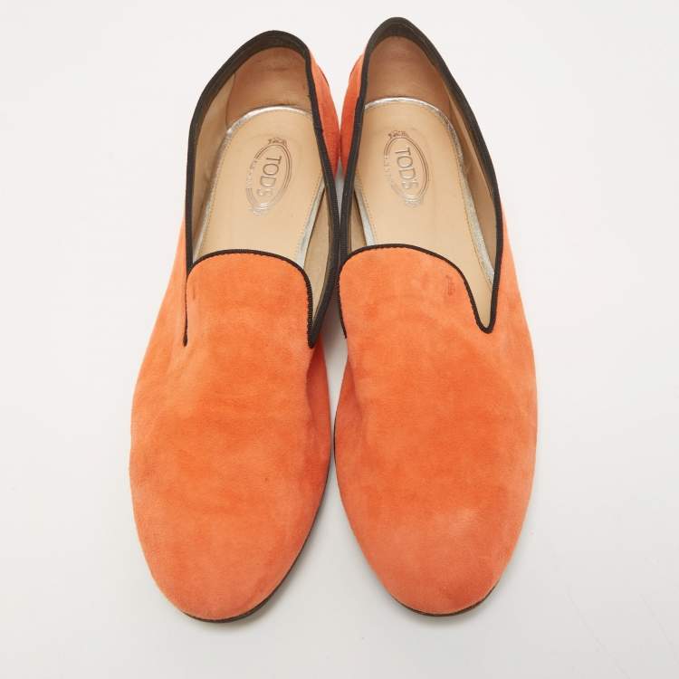 Pre Owned Tod's Orange Suede Smoking Slippers Size 40