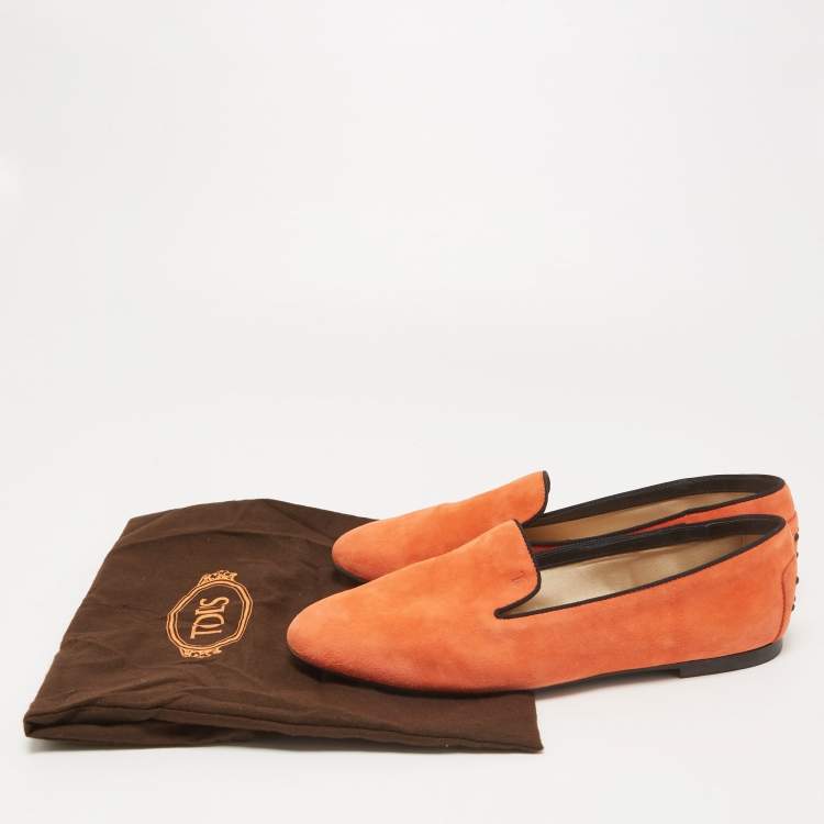 Pre Owned Tod's Orange Suede Smoking Slippers Size 40