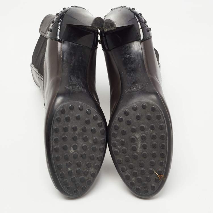 Pre Owned Tod's Dark Brown Leather Ankle Booties Size 37.5