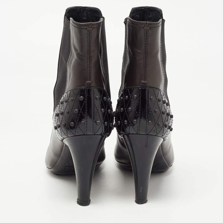 Pre Owned Tod's Dark Brown Leather Ankle Booties Size 37.5