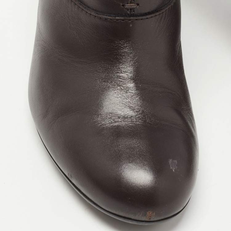 Pre Owned Tod's Dark Brown Leather Ankle Booties Size 37.5