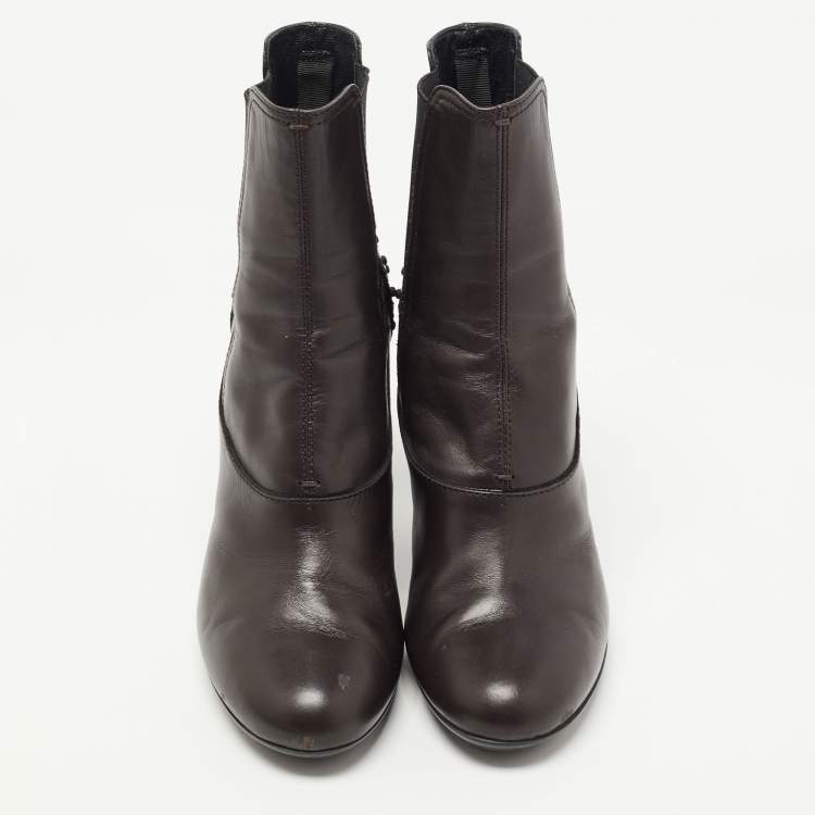 Pre Owned Tod's Dark Brown Leather Ankle Booties Size 37.5