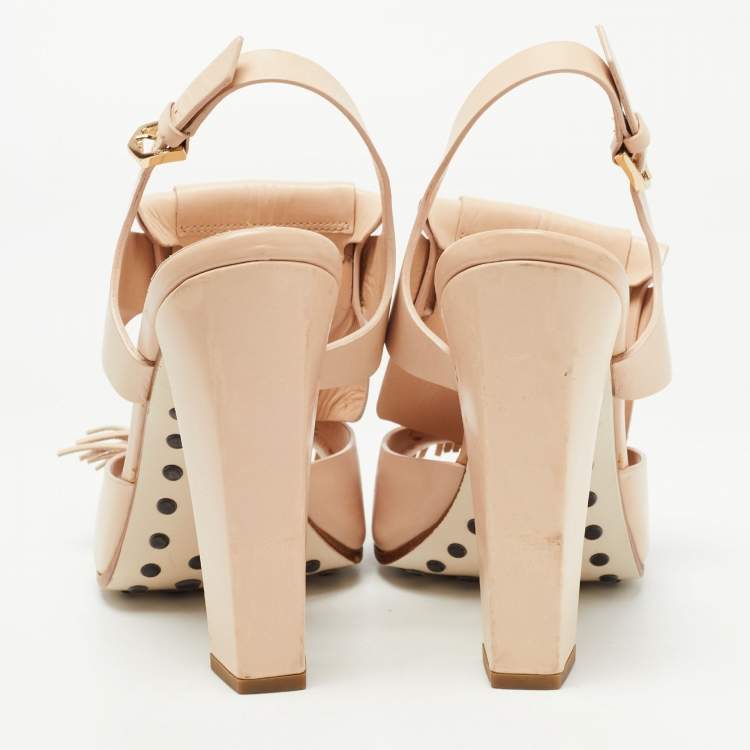 Pre Owned Tod's Beige Leather Fringe Detail Ankle Strap Sandals Size 39