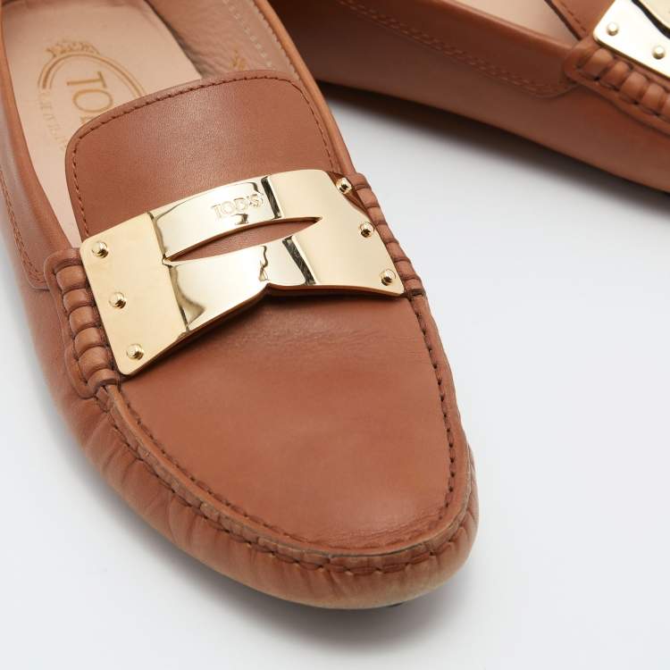 Pre Owned Tod's Tan Leather Gommino Driving Loafers Size 38