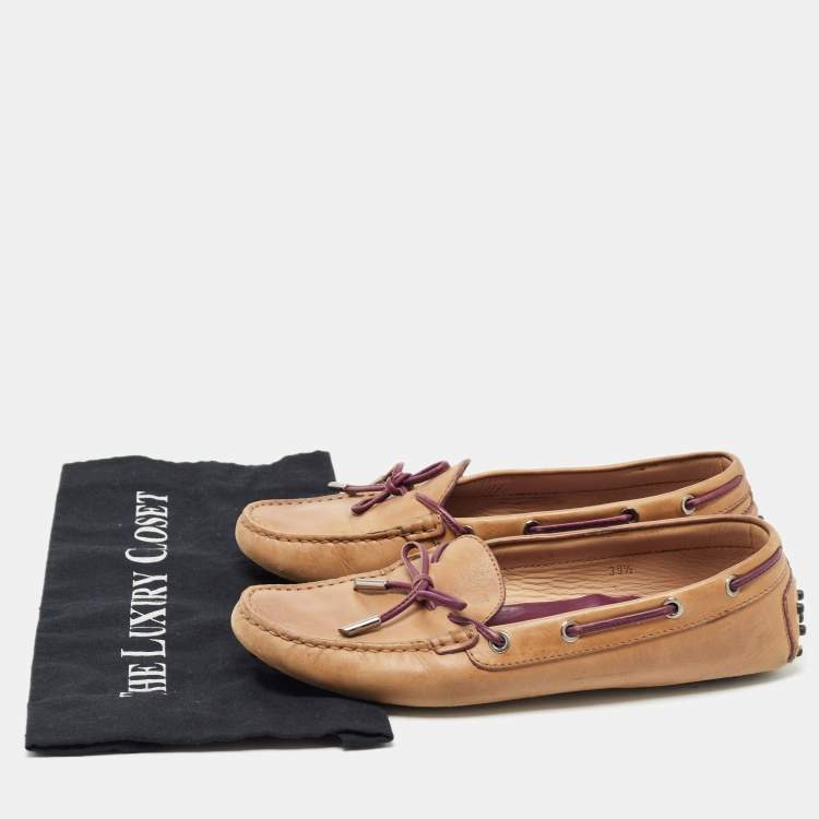 مملوكة مسبقًا Tod's Brown Leather Bow Slip On Loafers Size 39.5